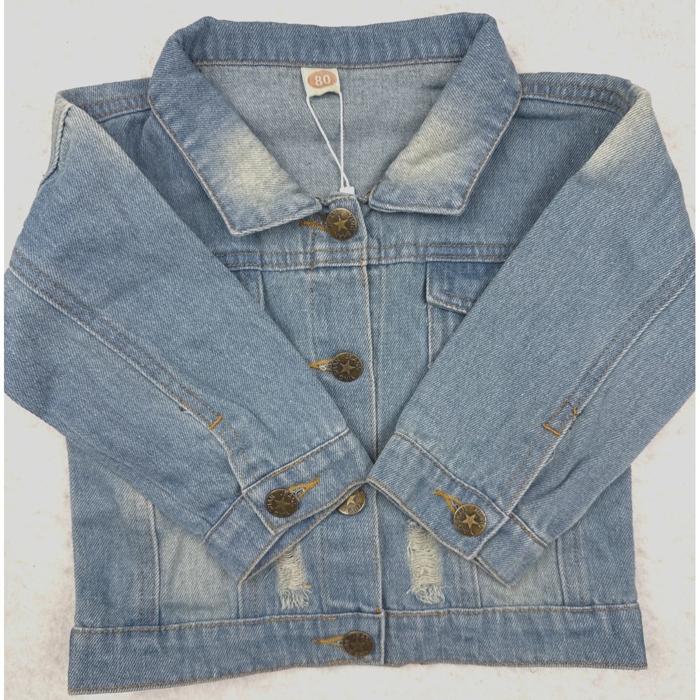 IBTOM CASTLE Baby Girls 6/12M (80) Distressed Denim Light Wash Jacket NWT